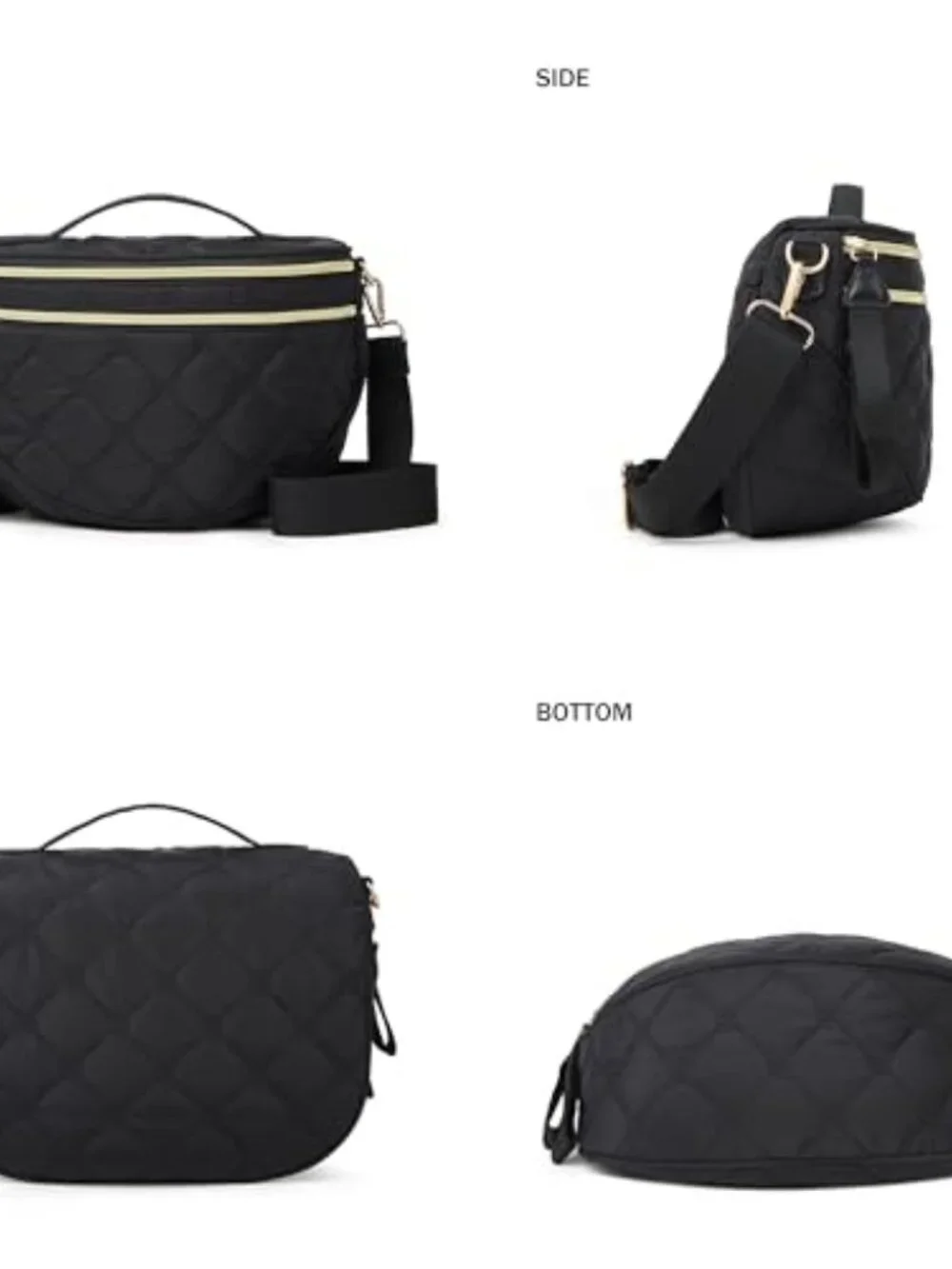 Quilted Crossbody Bag with RFID Blocking Detachable Pouch Waterproof Nylon